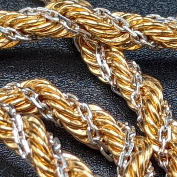 Monet Gold Silver Rope Chain Necklace, Sister Clasp, Gold Plated, 1960s Vintage - Picture 3 of 10
